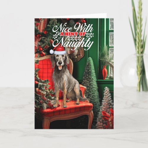 Christmas Scottish Deerhound Dog Naughty or Nice Holiday Card