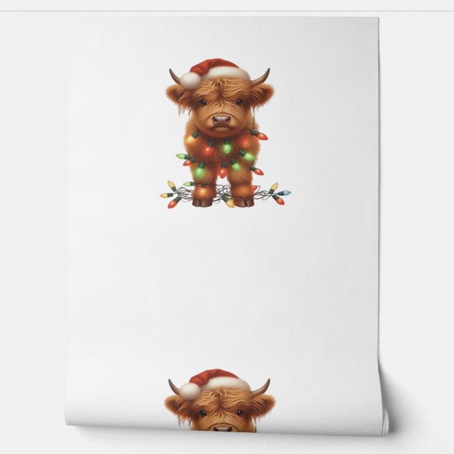 Christmas Scottish Highland Cow Classic T-Shirt Wallpaper (Unrolling)