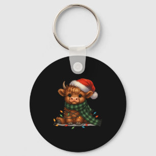 Christmas Scottish Highland Cow Santa Xmas Farm An Keychain
