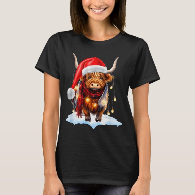 Christmas Scottish Highland Cow Wrapped In Christm T-Shirt (Front)