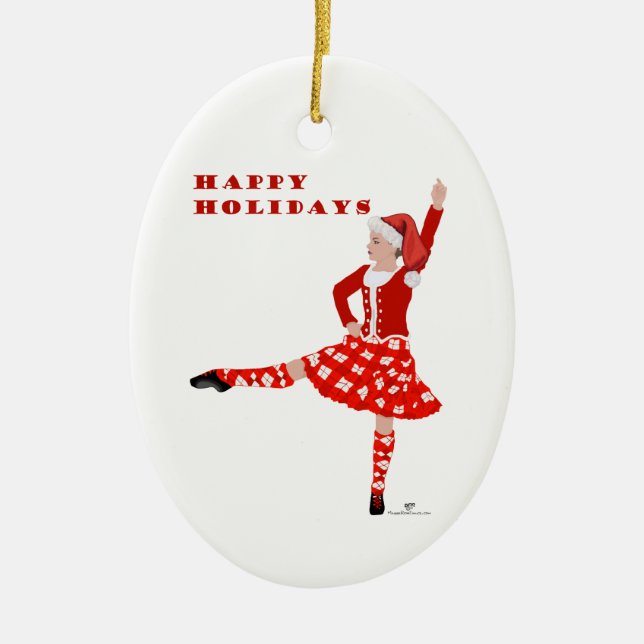 Christmas Scottish Highland Dancer Ceramic Ornament (Front)