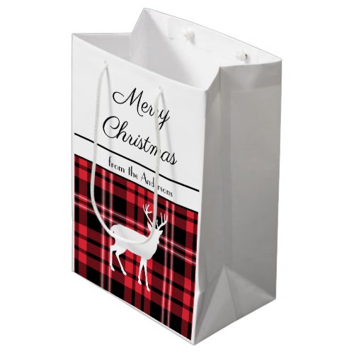 Christmas Scottish Red Tartan Plaid Pattern Stag Medium Gift Bag