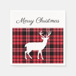 Christmas Scottish Red Tartan Plaid Pattern Stag Napkins