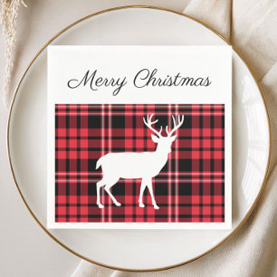 Christmas Scottish Red Tartan Plaid Pattern Stag Napkins