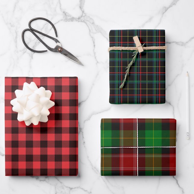 Christmas Scottish tartan buffalo plaid flannel Wrapping Paper Sheets (Front)