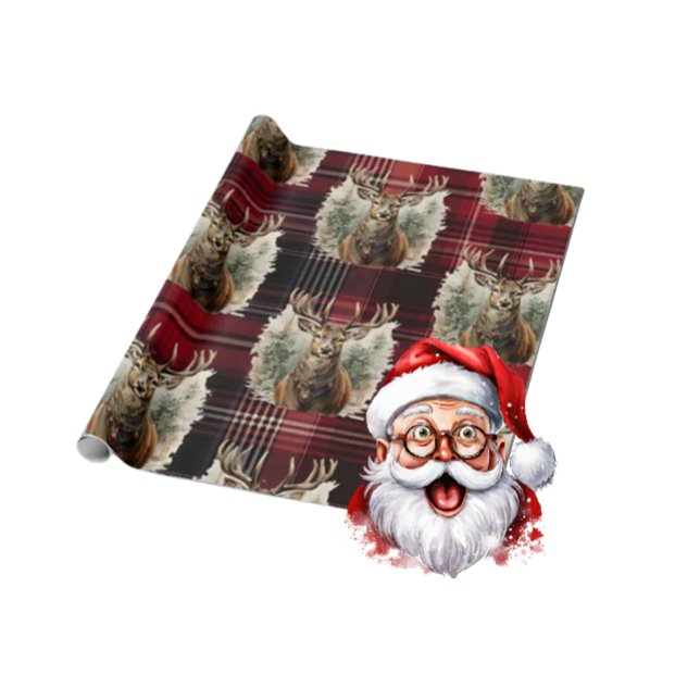 Christmas Scottish Tartan dark red Reindeer Wrapping Paper (Scottish Reindeer Christmas Paper)