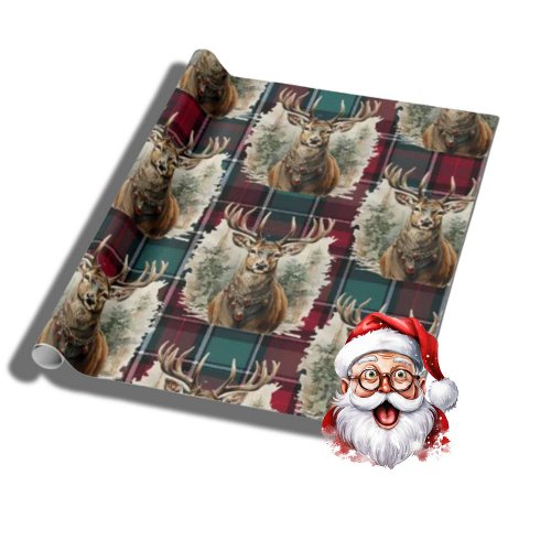 Christmas Scottish Tartan denim blue Reindeer Wrapping Paper