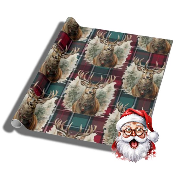 Christmas Scottish Tartan denim blue Reindeer Wrapping Paper (Merry Christmas  Scottish)