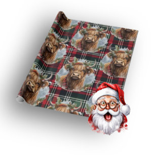 Christmas Scottish Tartan green red Highlander Wrapping Paper