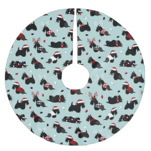 Christmas Scottish Terrier Blue Brushed Polyester Tree Skirt