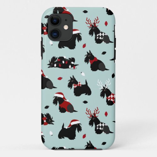 Christmas Scottish Terrier Blue iPhone 11 Case