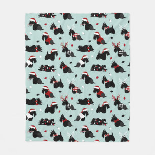 Christmas Scottish Terrier Blue Fleece Blanket