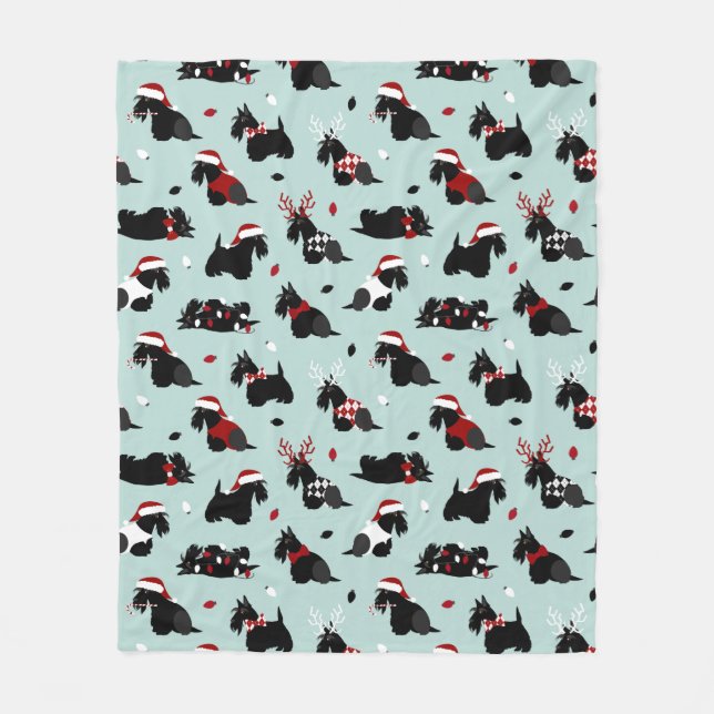 Christmas Scottish Terrier Blue Fleece Blanket (Front)