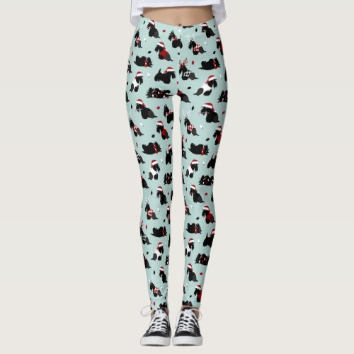 Christmas Scottish Terrier Blue Leggings