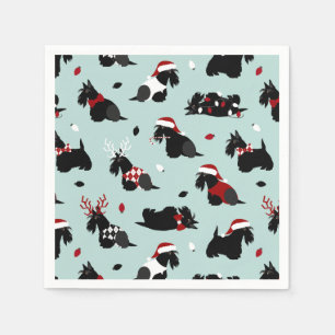 Christmas Scottish Terrier Blue Napkins