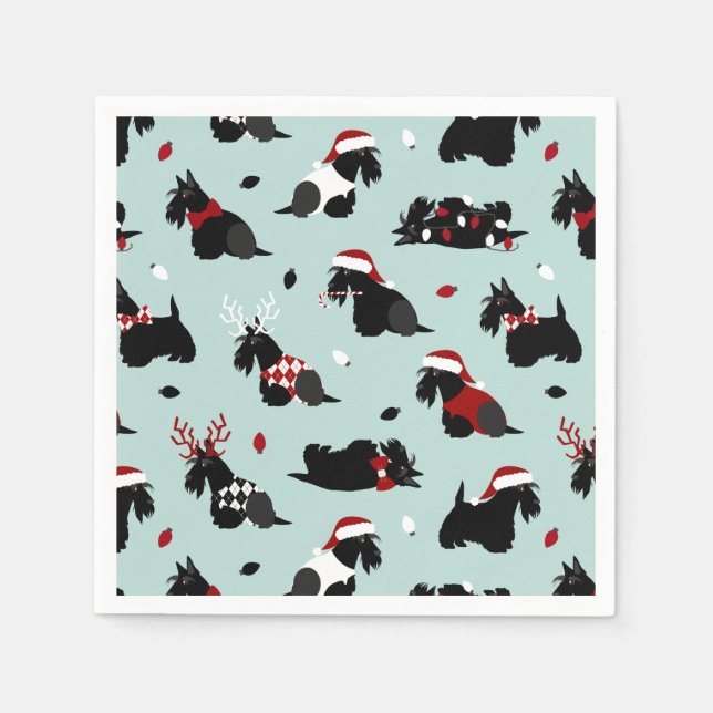 Christmas Scottish Terrier Blue Napkins (Front)