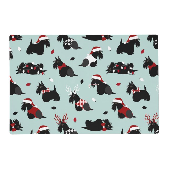 Christmas Scottish Terrier Blue Placemat (Front)