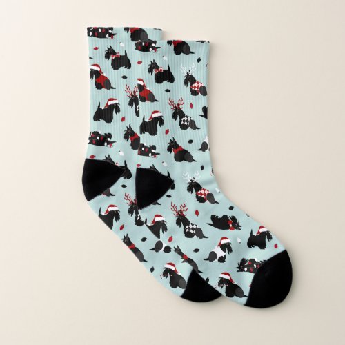 Christmas Scottish Terrier Blue Socks