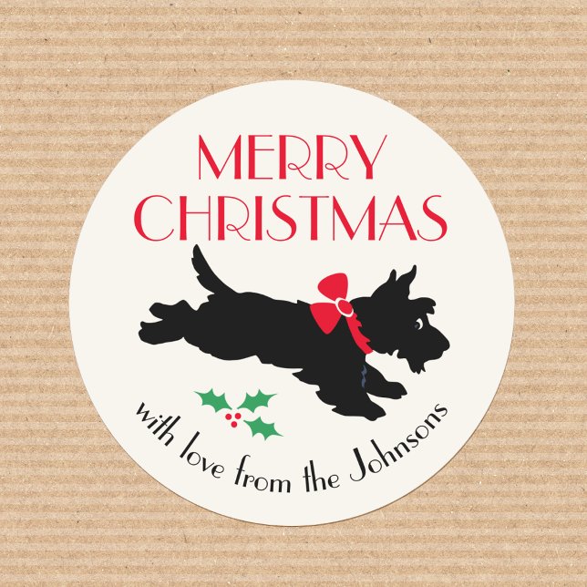 Christmas Scottish Terrier Custom Red Classic Round Sticker (Creator Uploaded)
