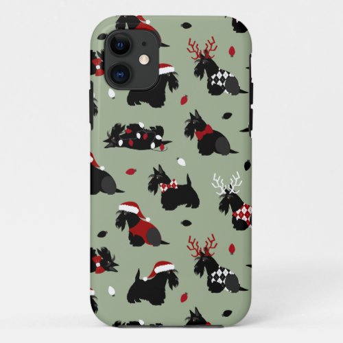 Christmas Scottish Terrier Green iPhone 11 Case