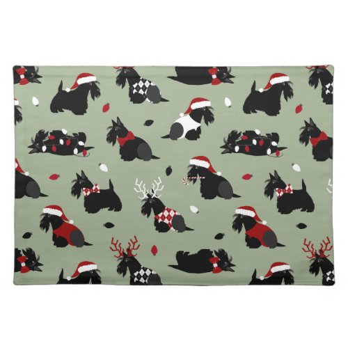 Christmas Scottish Terrier Green Cloth Placemat