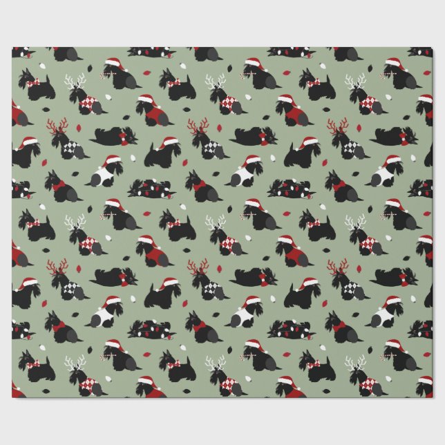 Christmas Scottish Terrier Green Wrapping Paper (Seam)