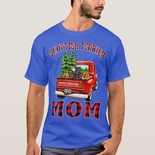 Christmas Scottish Terrier Mom Santa Hat Truck Tre T_Shirt