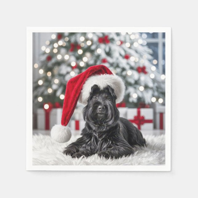 Christmas Scottish Terrier On a White Rug Napkins (Front)
