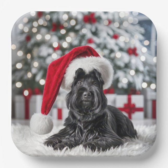 Christmas Scottish Terrier On a White Rug Paper Plates (Front)