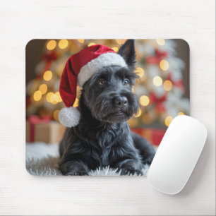 Christmas Scottish Terrier On Fur Mouse Pad