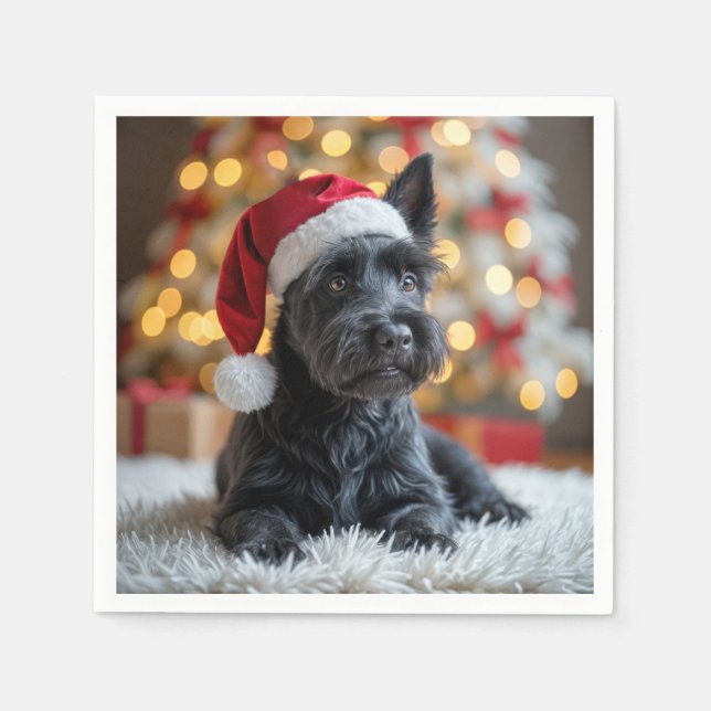 Christmas Scottish Terrier On Fur Napkins (Front)