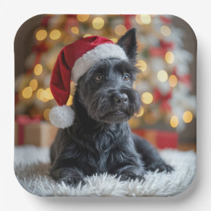 Christmas Scottish Terrier On Fur Paper Plates
