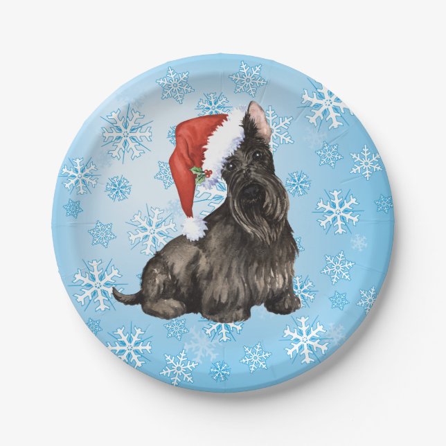 Christmas Scottish Terrier Paper Plate (Front)