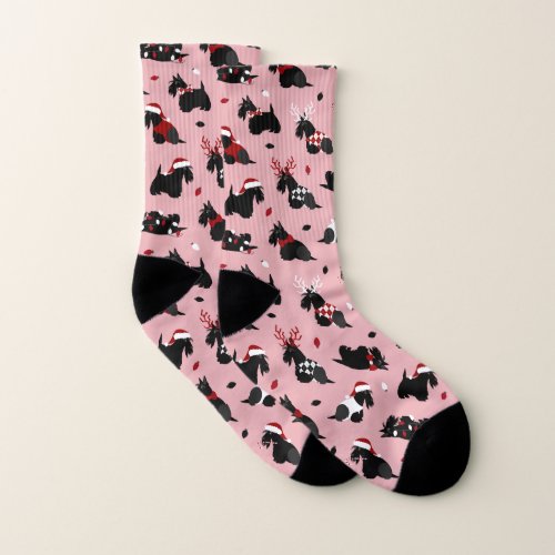 Christmas Scottish Terrier Pink Socks