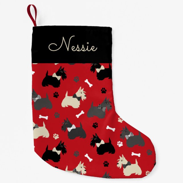 Christmas Scottish Terrier Red Small Christmas Stocking (Front)