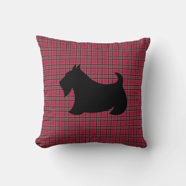 Christmas Scottish Terrier Scotty Dog Plaid Pillow (Front)