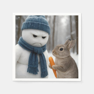 Christmas Scowling Snowman With a Bunny Napkins