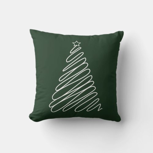 Christmas Scribble Tree Green White Throw Pillow