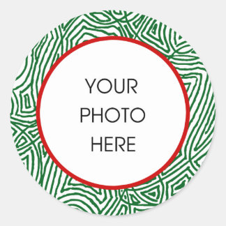 Christmas Scribbleprints Border - Green/Red Classic Round Sticker