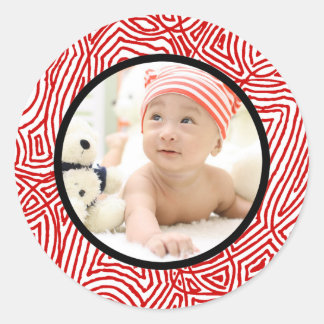 Christmas Scribbleprints Border - Red and Black Classic Round Sticker