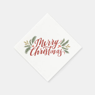 Christmas script and greens holiday napkins
