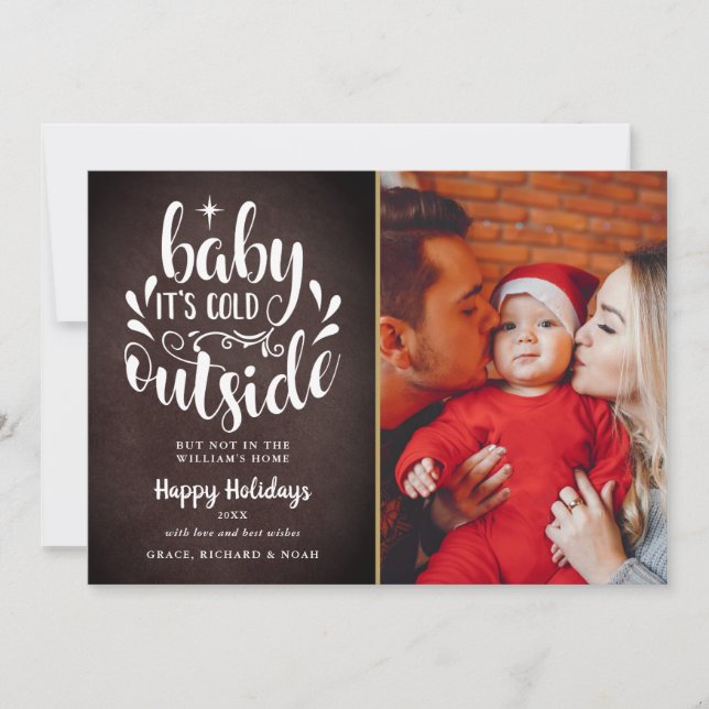 Christmas Script Boho Chalkboard Photo Holiday Card (Front)