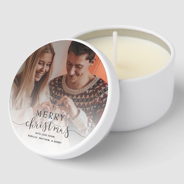 Christmas Script Family Photo Overlay Mini Candle Favors (Corner)