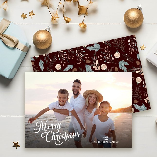 Christmas Script Full Photo Boho Greenery Holiday Card (Creator Uploaded)