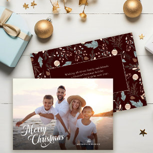Christmas Script Full Photo Boho Greenery Message Holiday Card