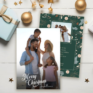 Christmas Script Full Photo Boho Greenery Message Holiday Card