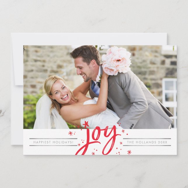CHRISTMAS SCRIPT JOY modern photo simple minimal Holiday Card (Front)
