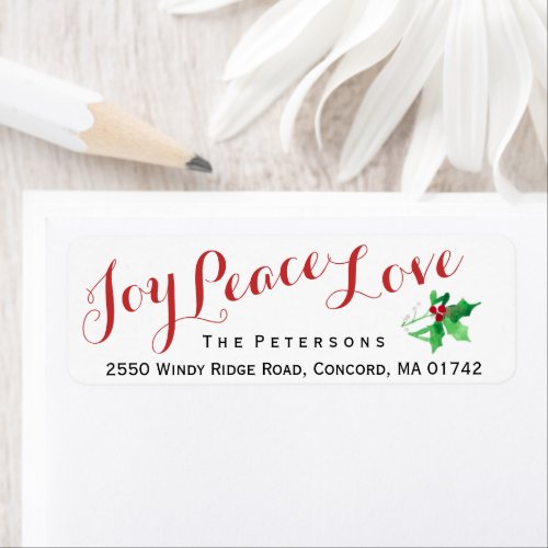 Christmas Script Joy Peace Love Holly Custom Label