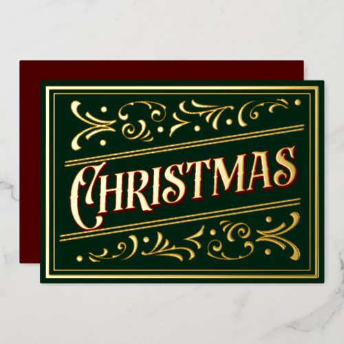 Christmas Script Ornament Green Red Foil Holiday Card