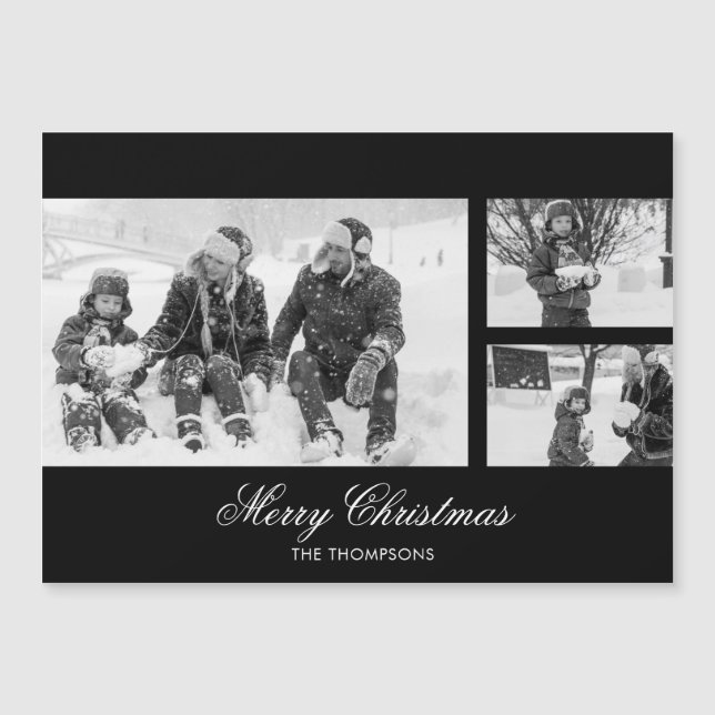 Christmas Script Photo Collage Holiday Magnet (Front)